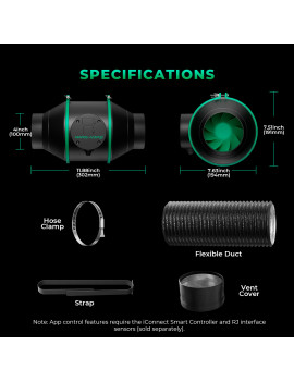 Mars Hydro iFresh 4 ventilator in ogleni filter – komplet z regulacijo hitrosti